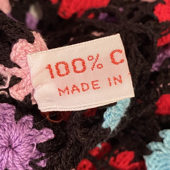 Vtg Crochet Top Small Boho Black Star Floral Open Knit Granny Hippie Summer - Picture 7 of 14